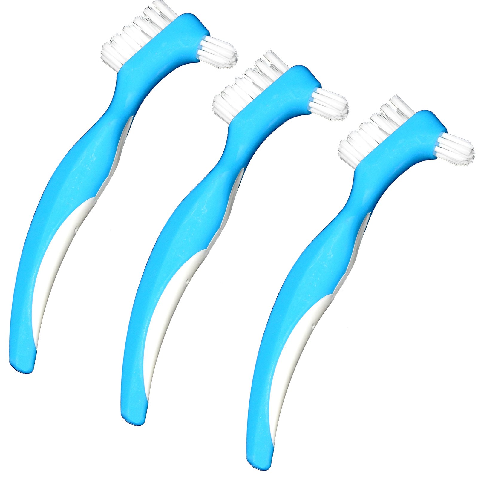 Mediusre Healthcare Orthodontic Denture Cleaning Comfort Contoured Grip Double Sided Brush x 3