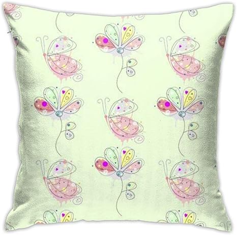 Amazon Co Jp 装飾的な正方形の枕カバー18 X 18インチの図のソファー装飾用の枕カバークッション かわいい蝶 花グラフィックイラスト ホーム キッチン
