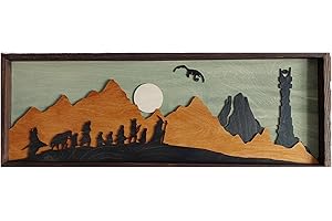 ROSSESIE Lord of the Rings Painting, Handmade 3D Epic LOTR Artwork - Handcrafted Wooden Wall Art Inspired by Middle-Earth, Layered Wood Mordor Wall Decor, Ideal Gift for Fans of Tolkien, Fellowship Hobbits