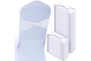 CHENGU 100 Pcs Spandex Chair Sashes Plain Bow Wedding Royal Chair Bands Without Buckle Birthday Decorations Elastic Ties Spandex Slider Sashes for Events Party Ceremony(White)