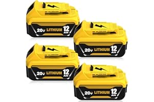 BOETPCR 4 Pack 12000mAh High Capacity Replacement for Dewalt 20V Battery Compatible with Dewalt 20 Volt Lithium Battery Max DCB200 DCB201 DCB203 DCB204 DCB206 DCB207 DCB181 DCB180 Series Tools (Yellow)