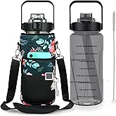 Chokoter Half Gallon Water Bottle with Sleeve, 64OZ Motivational Water Bottle with Straw & Time Marker, BPA Free Leakproof Large Sports Water Bottle, Reusable Water Jug for Workout Gym Sport