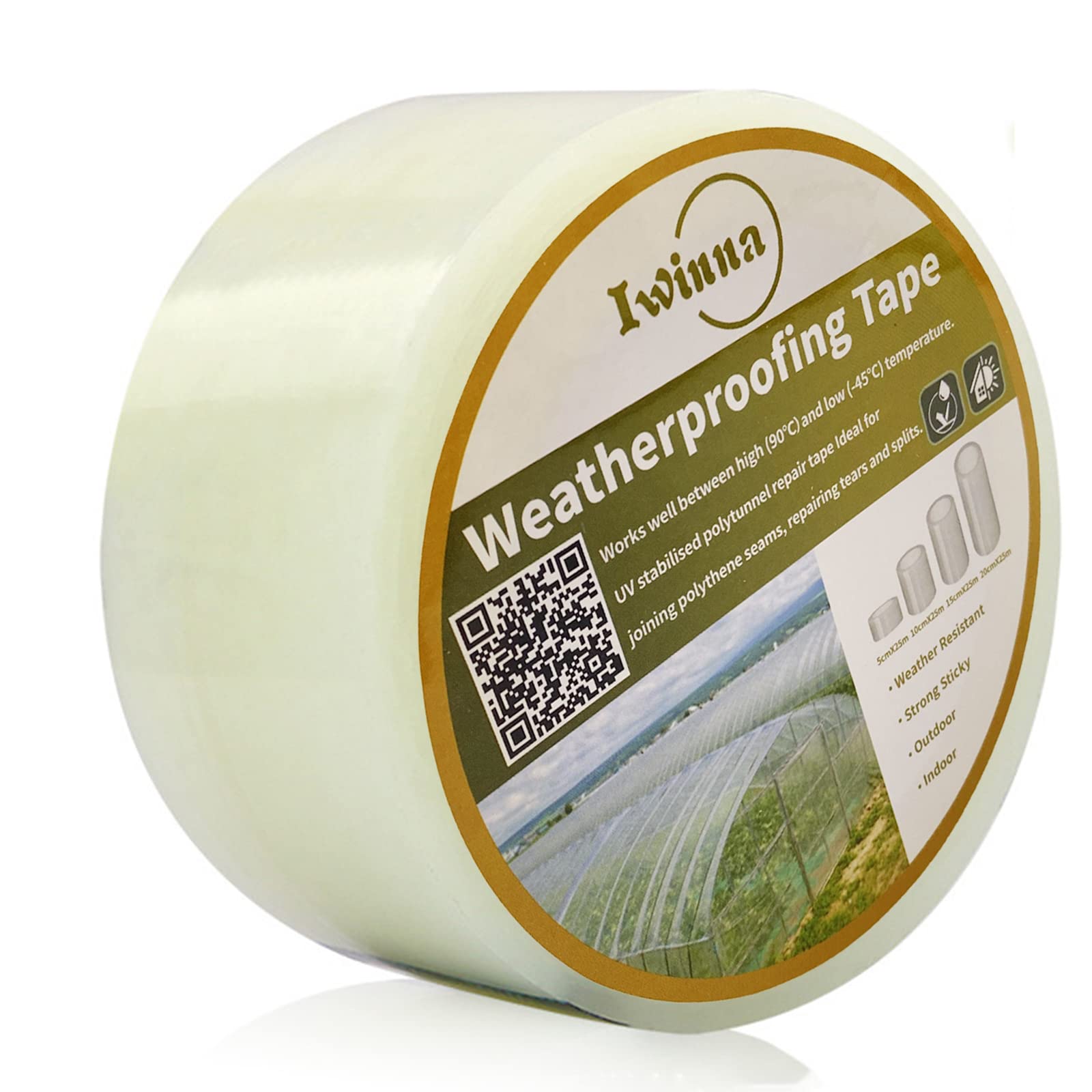 Iwinna Extra Strong Polytunnel Greenhouse Clear Polythene Repair Tape, Clear Waterproof Gardening Farming(25m x 50mm)
