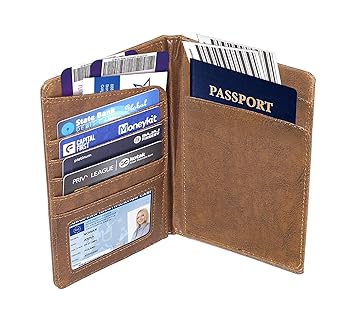 TULMAN Leather Travel Passport Holder Wallet for Credit Debit Id Card Ticket Cash Passport - Brown
