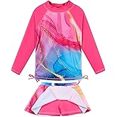 BAOHULU Girls 2-Piece Rash Guard Swimsuit Long Sleeve Bathing Suit with Swim Skirt UPF50+ Kids Beach Swimwear 2-12Y