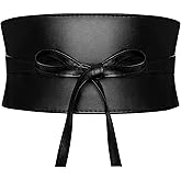 macoking Wide Obi Belts for Women Thick Faux Leather Corset with Lace Up Wrap Style