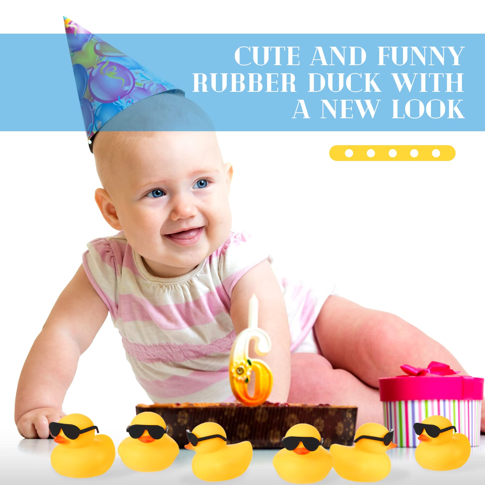 Chivao 12 Pcs Rubber Ducks with 12 Sunglasses/ Hats/ Headwear Small Mini Carnival Cruise Birthday Rubber Duckies Bathtub Toys in Bulk(Duck with Sunglasses,Yellow)