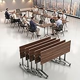 OOFAYBILL Folding Conference Table with Wheels &amp; Flip Top - Modular Mobile Meeting Table for Office, Training Seminar, Space Saving Design, Easy Folding Classroom Table (6, Walnut, 47x16x30 in)