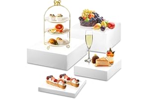 HEYTIMI 4 Pcs Acrylic Buffet Risers, Food Risers for Buffet Table Display Stand for Catering Dessert White Cube Boxes Nesting Risers Set for Wedding Drinks Brunch Party Favors (11x12x13x14'')