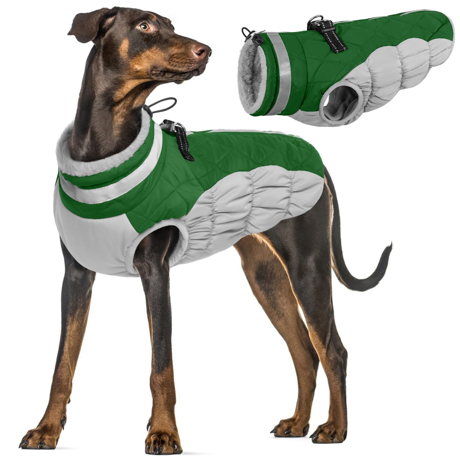 Dog Coats Waterproof and Warm, Jackt With Harness Hole Extra Small All In One Dog Coats(Green, 2XL) — image 1