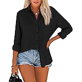 Diosun Womens Button Down Shirts Long Sleeve Cotton Stylish Gauze Tops Casual Loose Fit Blouses with Pocket
