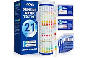 HYCHEK 21 in 1 Accurate Drinking Water Testing Kits, 145 Strips + 4 Bacteria Tests, Well and Tap Water Test Kit, Home Test Strips for Lead, Fluoride, Chlorine, Hardness, pH, Iron, Copper, and More