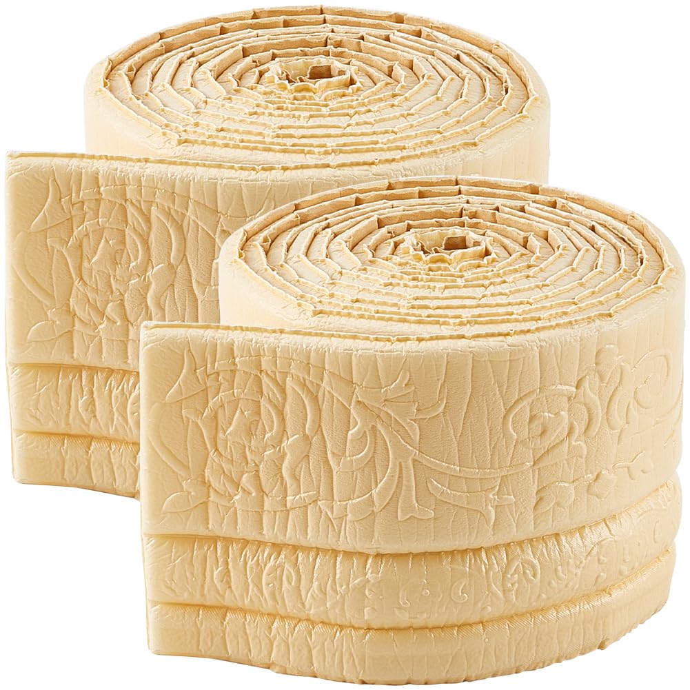 GORGECFAFT 2 Rolls 2.3mx10cm Crown Molding Peel and Stick Beige 3D Wall Edging Foam Flexible Wallpaper Border Mirror Edging Frame Lines Wall Base Ceiling Baseboard for Home DIY Furniture Home Decor