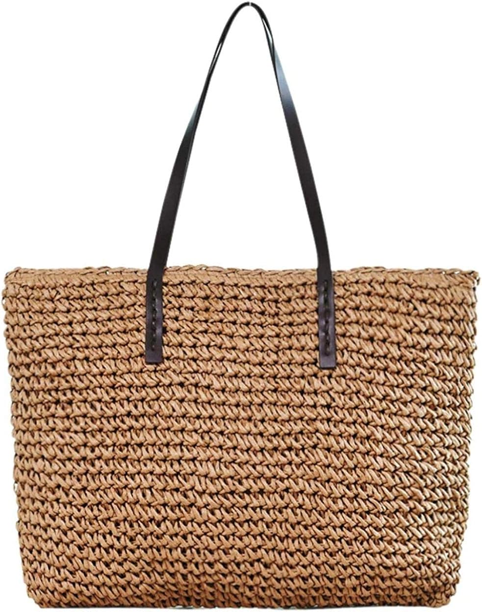 Geflochtene Stroh Umhängetasche Damen - Boho Strandtasche Mit Perlen-Gurt