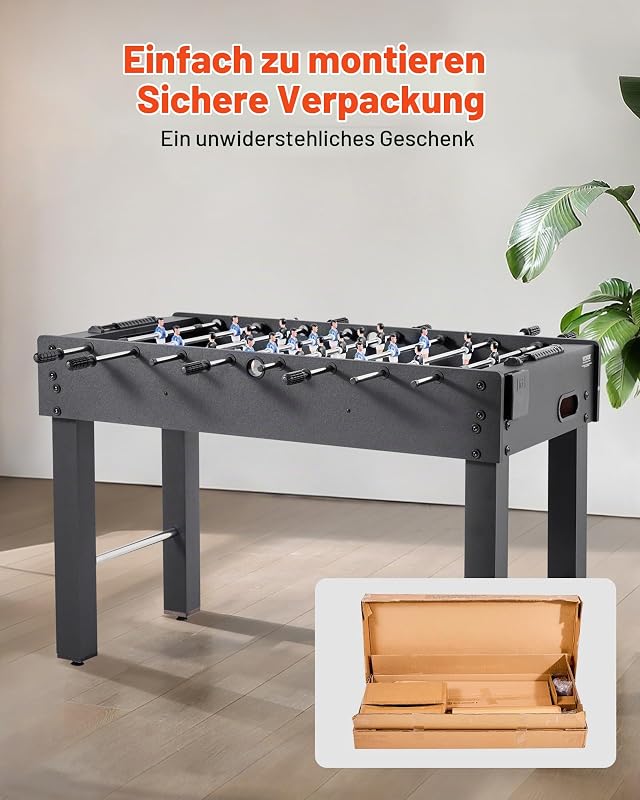 Tischfußballtisch in Standardgröße (1212 x 610 x 838 mm), Indoor-Kickertisch für Zuhause, Familie und Spielzimmer, langlebiges Set, inkl. 2 Bällen & Punktezähler & 2 Getränkehaltern