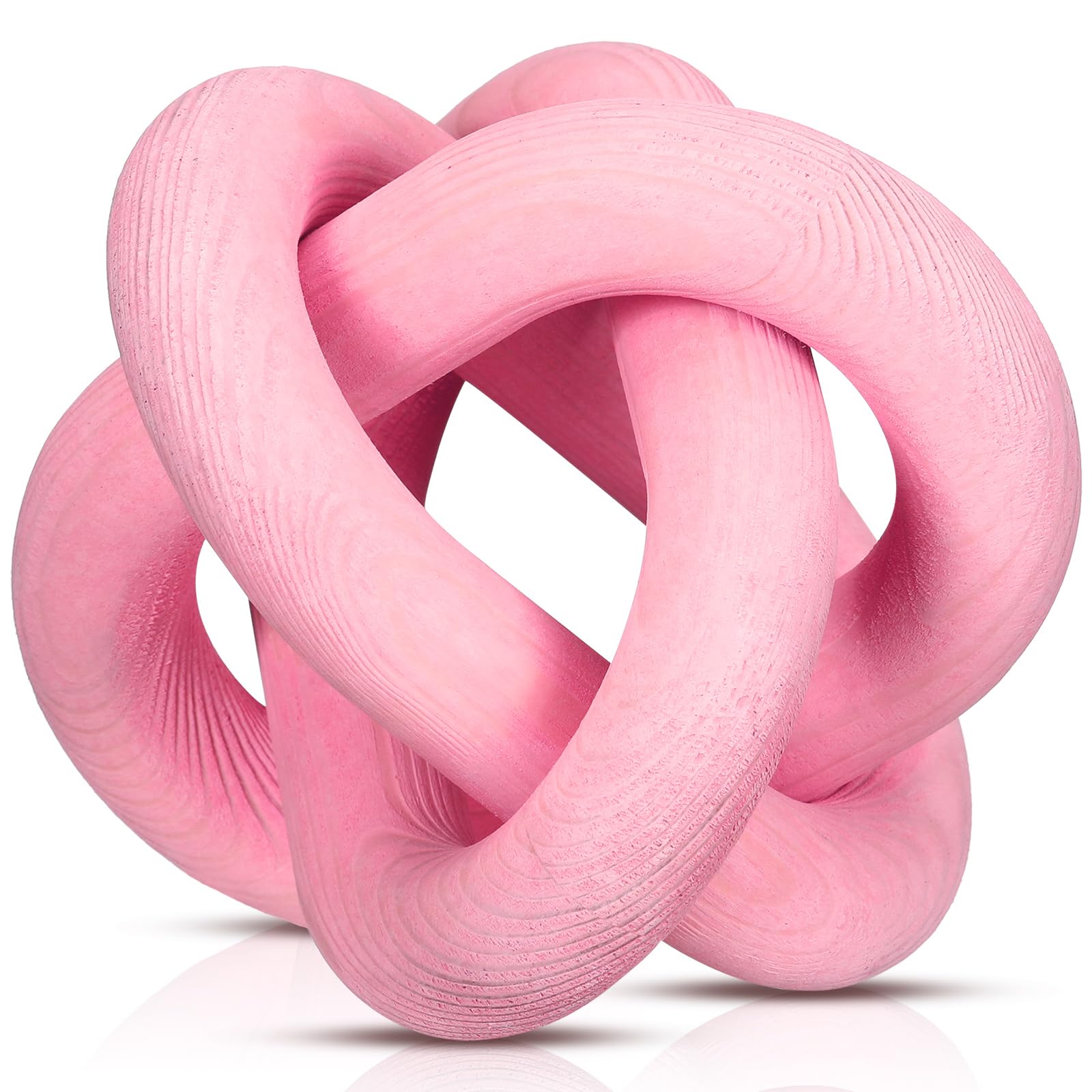 Photo 1 of Yalikop 3 Link Wood Knot Decor - Hand Carved Coffee Table Decoration, Boho Chain Link Decor, Modern Shelf, Rustic Objects for Home Living Room Bedroom(Pea-Pink)