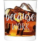 Waipfaru Coworker Gift, Because Work Whiskey Glass, Funny Old Fashioned Glass, Boss Day Rock Glass Gift Christmas Gift Office