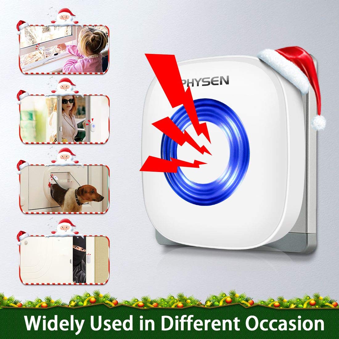 Physen Wireless Door/Window Sensor Chime kit with 3 Magnetic Door Sensors and 2 Receivers with Operating at 600-feet Range,4 Volume Levels with 52 Melodies Chimes for Home/Office/Stores