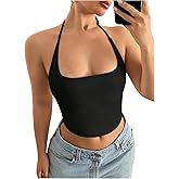Milumia Women's Open Back Halter Tops Punk Goth Going Out Crop Tops