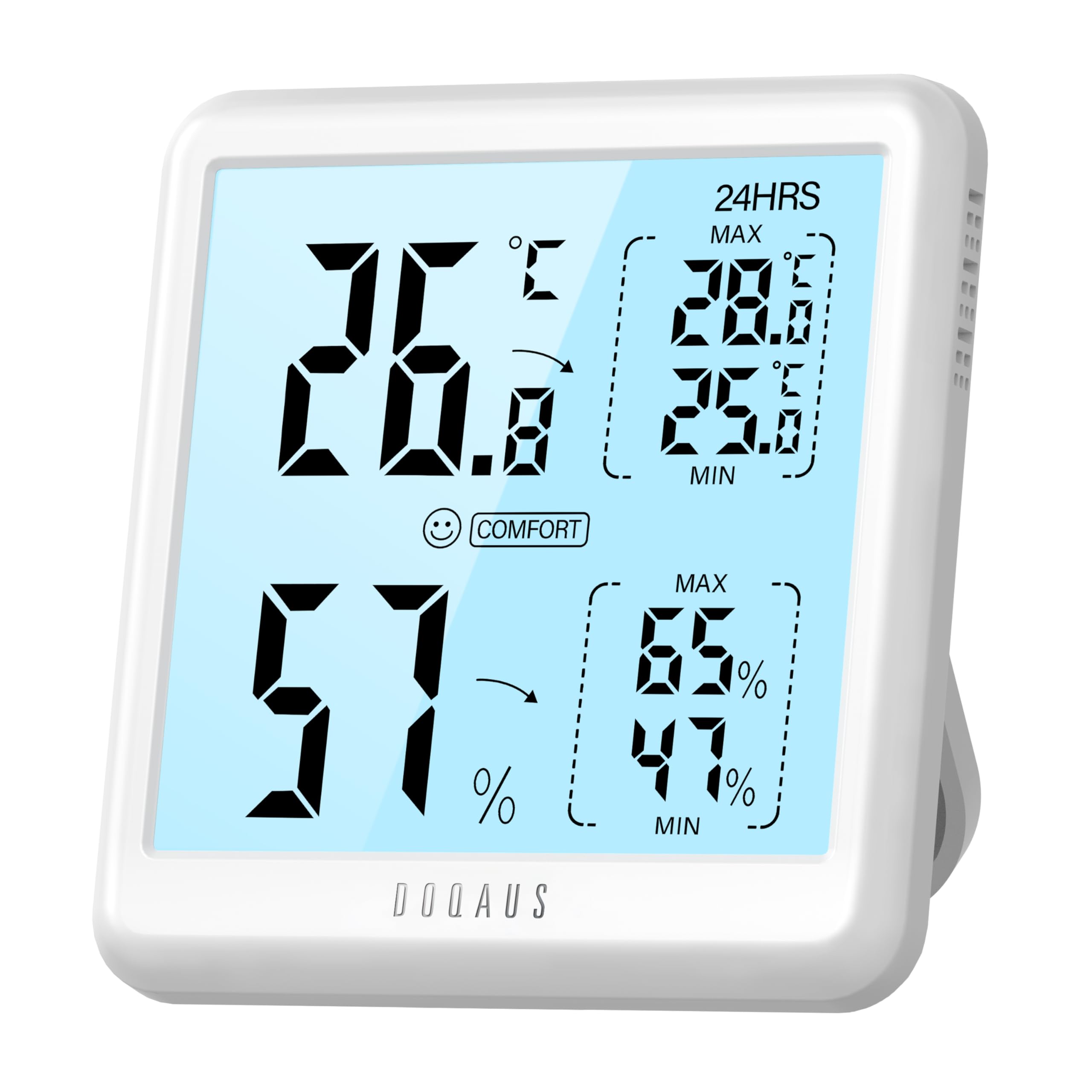 DOQAUS Room Thermometer Hygrometer, Digital Indoor Thermometer with Backlight, Large Screen Temperature Monitor Humidity Meter for Home, Bedroom, Baby Room, Office, Greenhouse, (White)