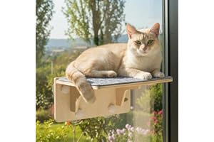 Pecute 2-in-1 Cat Window Perch & Wall Shelves, Cat Hammock Window with Solid Wood, Strong Suction Cup, Washable Cover Mat, Kitten Window Seat Indoor, Cats Perch Bed for Birds Watching Inside,16"x10"