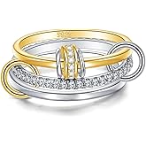 Stackable Rings for Women S925 Sterling Silver Interlocking Statement Rings Set Dainty Cubic Zirconia CZ Non Tarnish Band Thumb Ring Jewelry Gift for Women