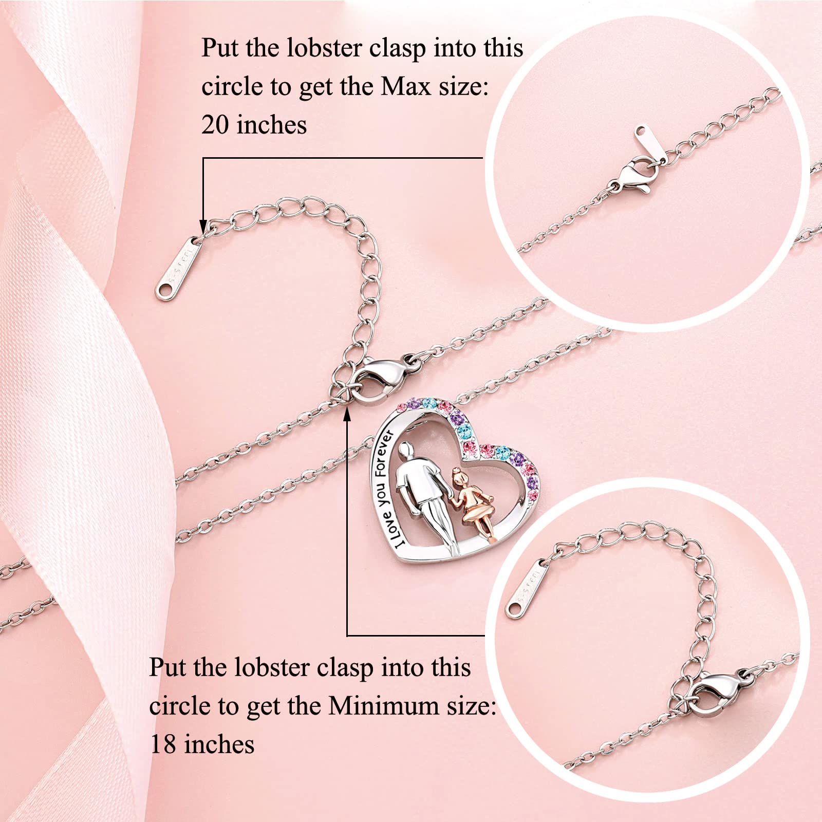 UNGENT THEM Daughter Necklace from Dad Daddy Father Valentines Birthday Gifts for Kids Girls Teen Tween Jewelry 8 10 12 13 14 16 11