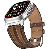 Bouixel Top Grain Genuine Leather Compatible with Apple Watch Ultra 3 Band 49mm 46mm 45mm 44mm 42mm, Rugged Metal Connector Band Strap for Women Men iWatch Ultra 2/1 Series 11 10 9 8 7 6 5 4 3 SE