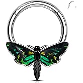 Melighting 16G Halloween Septum Ring, Black Moth Daith Piercing Jewelry 316L Stainless Steel, 10 mm Helix Cartilage Earring, Blue Septum Body Jewellery for Women