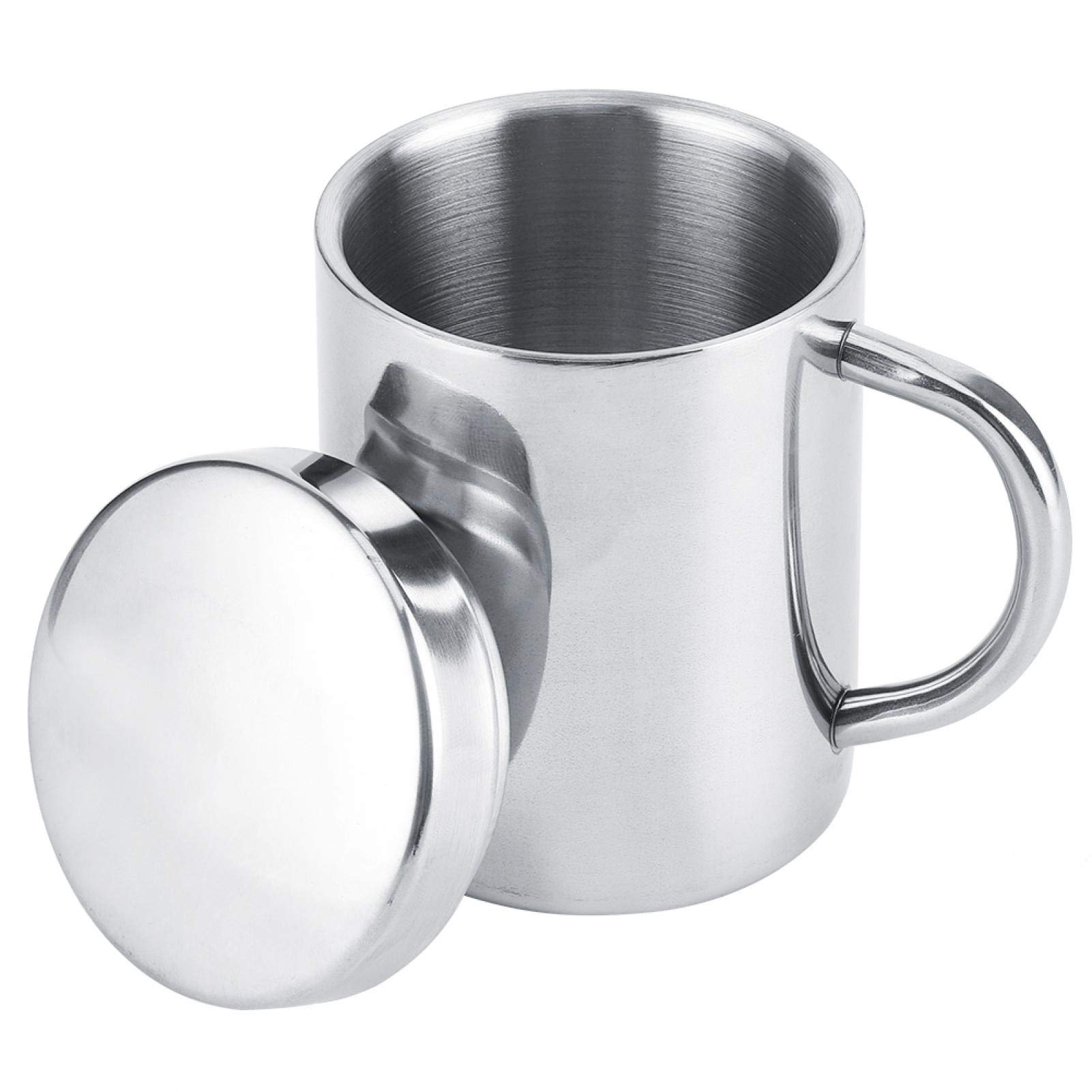 Tiiyee Double Wall 304 Stainless Steel Camping Mug, 10oz/300ml Vacuum Insulated Travel Cup with Leakproof Lid and Handle Metal Ian Mug for Coffee Tea Hot Soup (Outdoor Hiking)