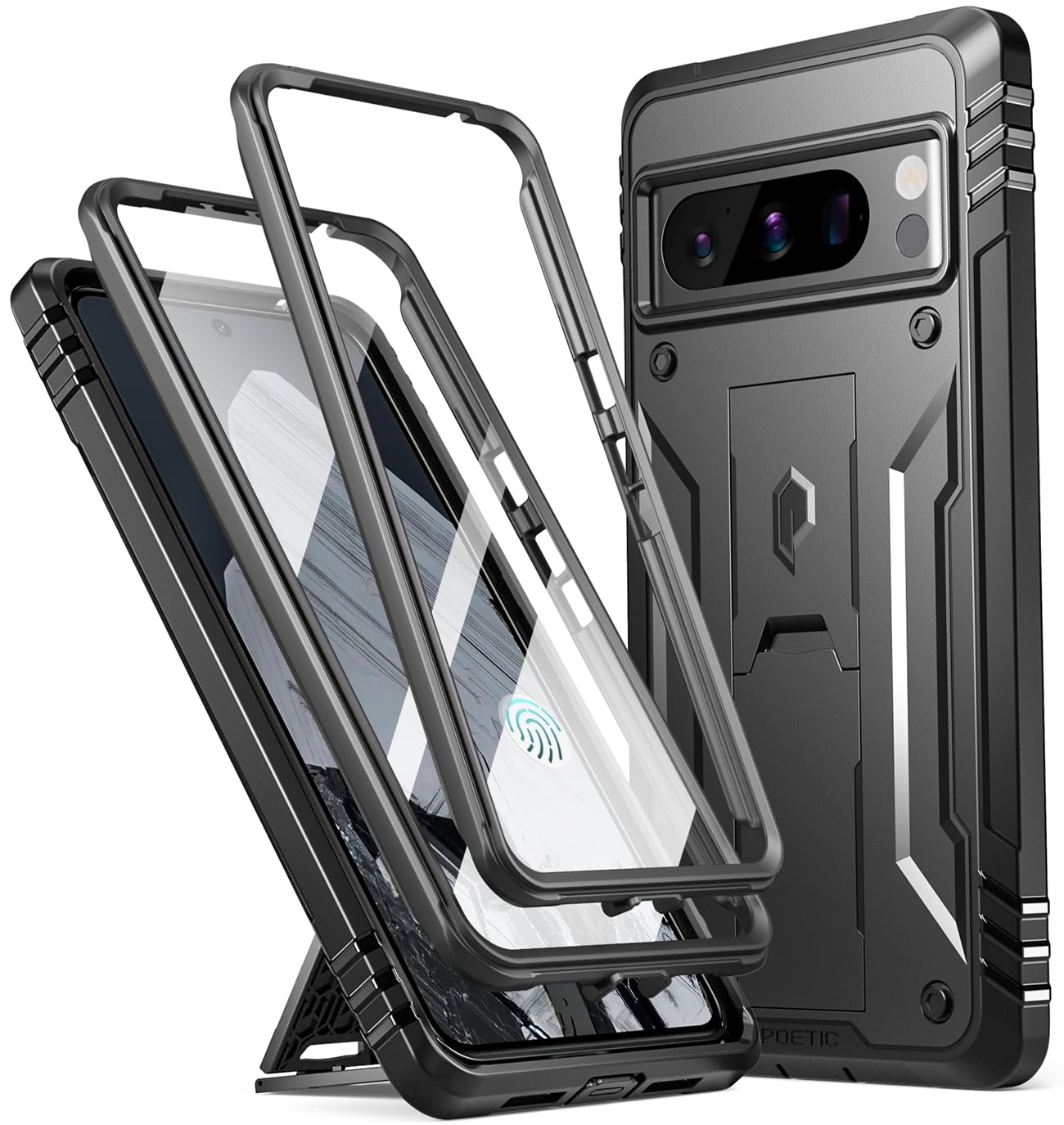 Poetic Revolution Case Compatible with Pixel 8 Pro 5G, Full Body Rugged Shockproof Protective Cover Case with Kickstand, Built-in Screen Protector Work with Fingerprint ID, Black — image 1