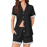 Ekouaer Button Down Pajamas for Women Set Short Sleeve Womens Sleepwear Shorts Set 2 Piece Summer Lounge Sets