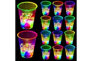 mishunyus 24 Pack Glow Birthday Squad Cups 16oz - Reusable Light Up Party Cups for Adult Birthdays 21st, 30th, 40th, 50th, 60th Theme Decorations Supplies, Night Club Party Favors