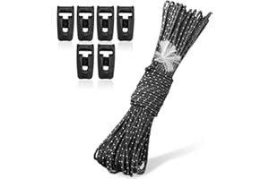 Hikeman Tent Guy Ropes 2mm-Ultralight Strong Guy Lines with Tensioner Reflective UHMWPE Fiber Tent Cord for Camping, Hiking, Backpacking Rope (Black, 39 Feet, 6 Tensioners)