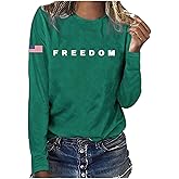Women's Retro Freedom American Flag Printed T-Shirt Long Sleeve Turning Point USA Tees A True Patriot Shirt