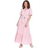 London Times Women's Ruffle Neck Tiered Maxi with Sash