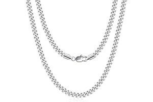 Fiusem Silver Tone Cuban Link Chain for Men, Mens Chain Necklaces, Stainless Steel Chain Necklaces for Men Women, Width 4/5/6/8mm