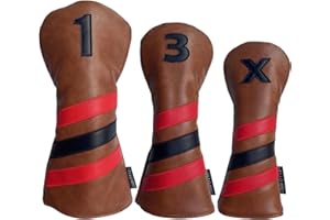 WTLJQQY Golf Club Covers Driver Headcover Hybrid Headcover 3 5 Fairway Wood Head Covers, 1pc or 3pcs Set Golf Headcovers 1 3 X Premium PU Leather Brown Golf Headcovers for Golf Clubs Men Golfer