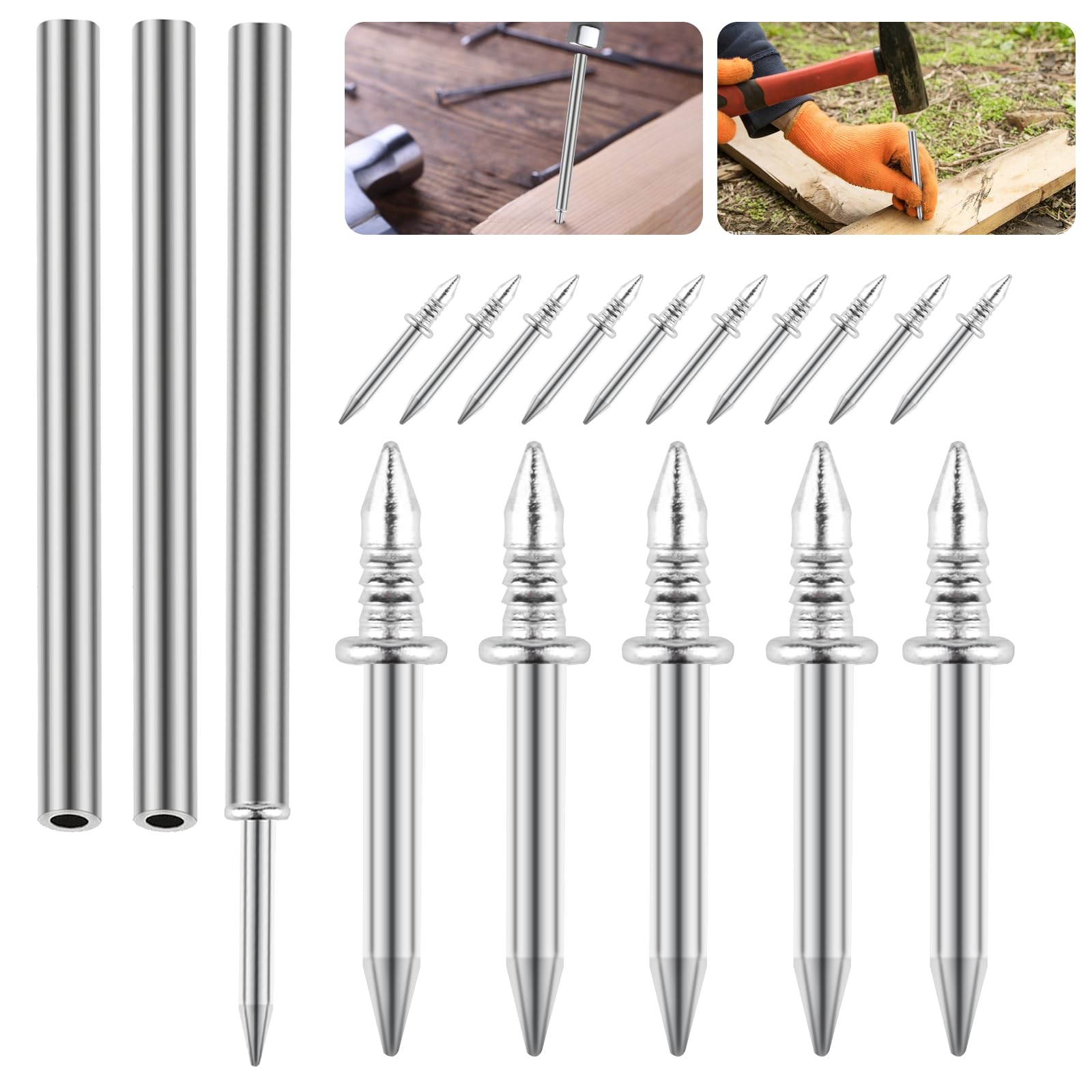 300 Pcs Skirting Board Nails, Double-Head Skirting Thread Seamless Nails, Double Headed No Trace Nails, Invisible Security Screws Skirting Line Nails for Wood Furniture Nails, with 3 Sleeve Tool