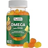 Vegan Omega 3 Supplement Gummies – Algae Oil Plant Based Vegan DHA – Fish Oil Alternative with Flaxseed & Algae – Non-GMO, No Carrageenan – Heart, Brain & Eye Support – Lemon & Orange – 90 Gummies