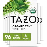 TAZO Organic Zen Green Tea Bags, 96 Total Tea Bags (16ct - Pack of 6) | Organic Zen Green Tea Bags feature a blend of green tea, spearmint, lemon verbena and lemongrass