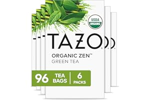 TAZO Organic Zen Green Tea Bags, Caffeine Free Tea with Refreshing Lemongrass & Spearmint, 96 Total Tea Bags (16ct - Pack of 6)