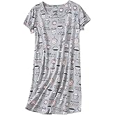 SISKIN Nightgowns for Women Cotton Sleep Shirts Womens Nightgown Short Sleeves Print Night Shirts Soft Sleepwear