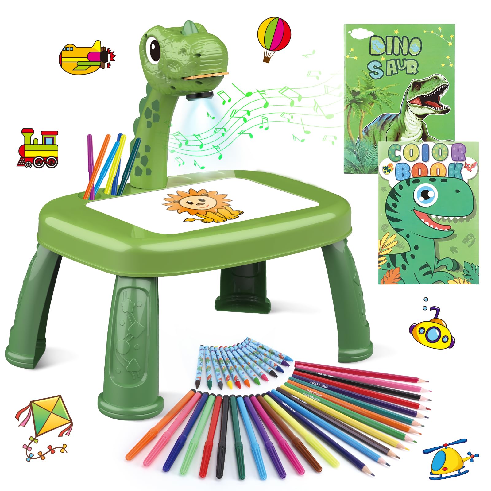 Photo 1 of Drawing Projector for Kids, Art and Crafts, Drawing Board with Music, Color Pens, Pencils, Crayons, Scrapbook, Dinosaur Sticker Book, Ideal Toy for 3+ Year Old Girls & Boys (Dinosaur Kit)