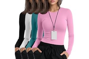 Xaatren 4 Pack Women's Underscrub Shirts Nurse Undershirts Long Sleeve Crewneck Slim Fit Tops Soft Stretchy Basic Tee
