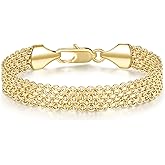 Simlayton 14K Gold Bracelets for Women 14K Gold Bracelet for Women Mesh Bracelet for Womens Bracelets Mesh Weaving Design Women's Link Chain 6.5/7/7.5/8 inches