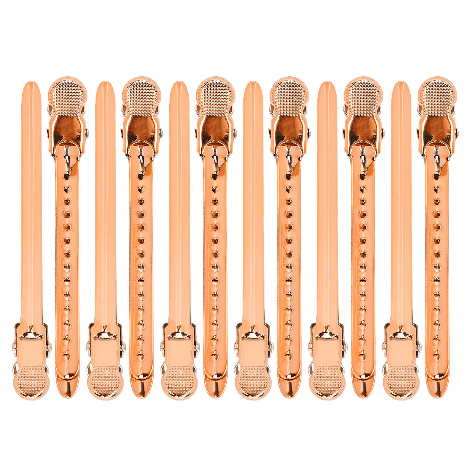 ANKROYU 12PCS Duck Billed Hair Clips, Duckbill Long Pin Curl Hair, Silver Metal Duck Billed Clips, Alligator Roller Clip, Hair Styling Sectioning Barber Clips, for Hair Styling(Rose Gold)