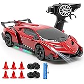 QUN XING Remote Control Car 1:24 Officially Licensed Lambo veneno RC Drift Car with LED Lights 2.4GHz 4WD 15KM/H Fast Speed Control Rechargeable Battery 800mah Birthday for Kids Boys 8-12，red