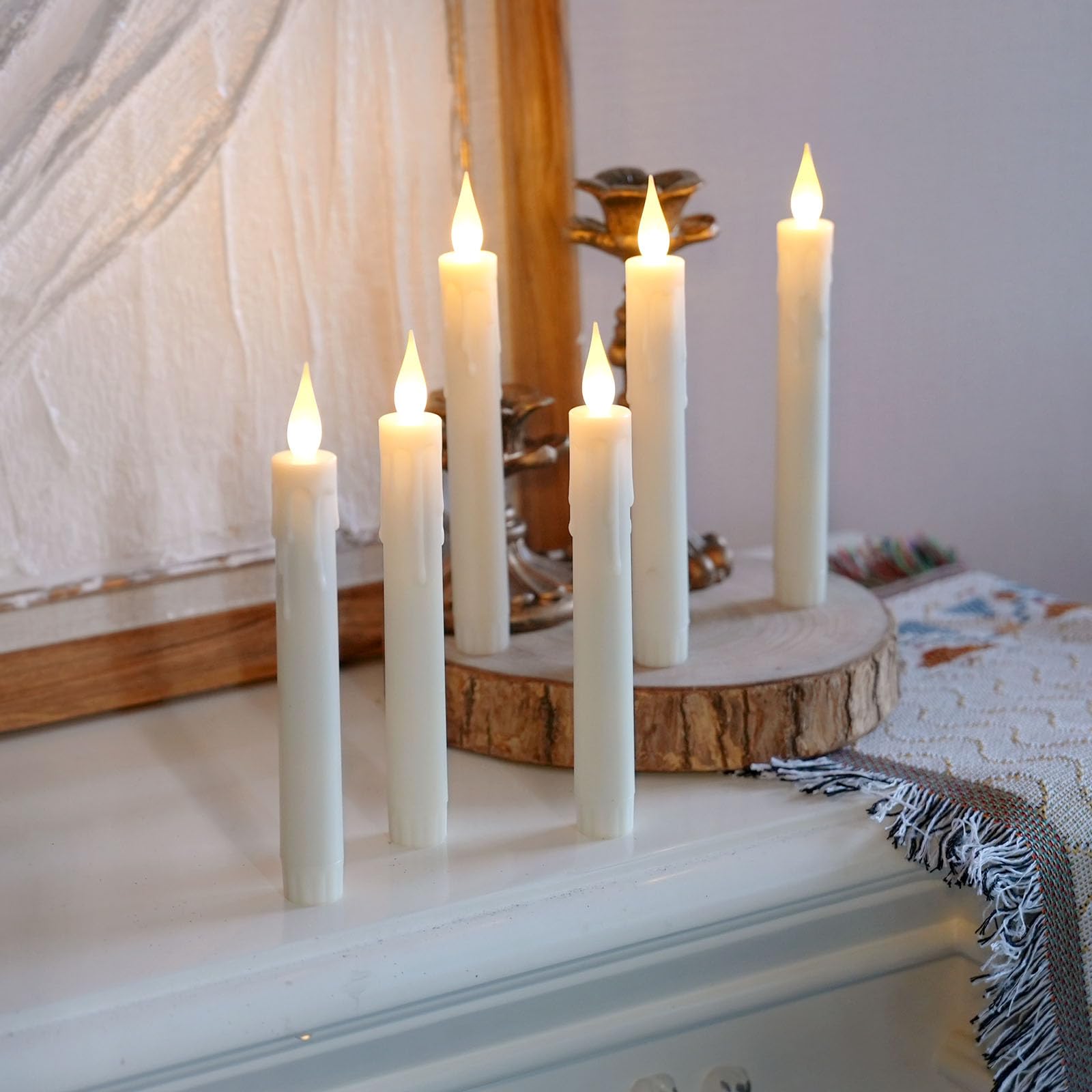 Photo 1 of FPOO Flameless Window Candles Battery Operated with Timer, 7'' Ivory Taper Candles with Remote, Long-Lasting LED Candlestick Fake Candle for Halloween Wedding Christmas Window deocr (Pack of 6)