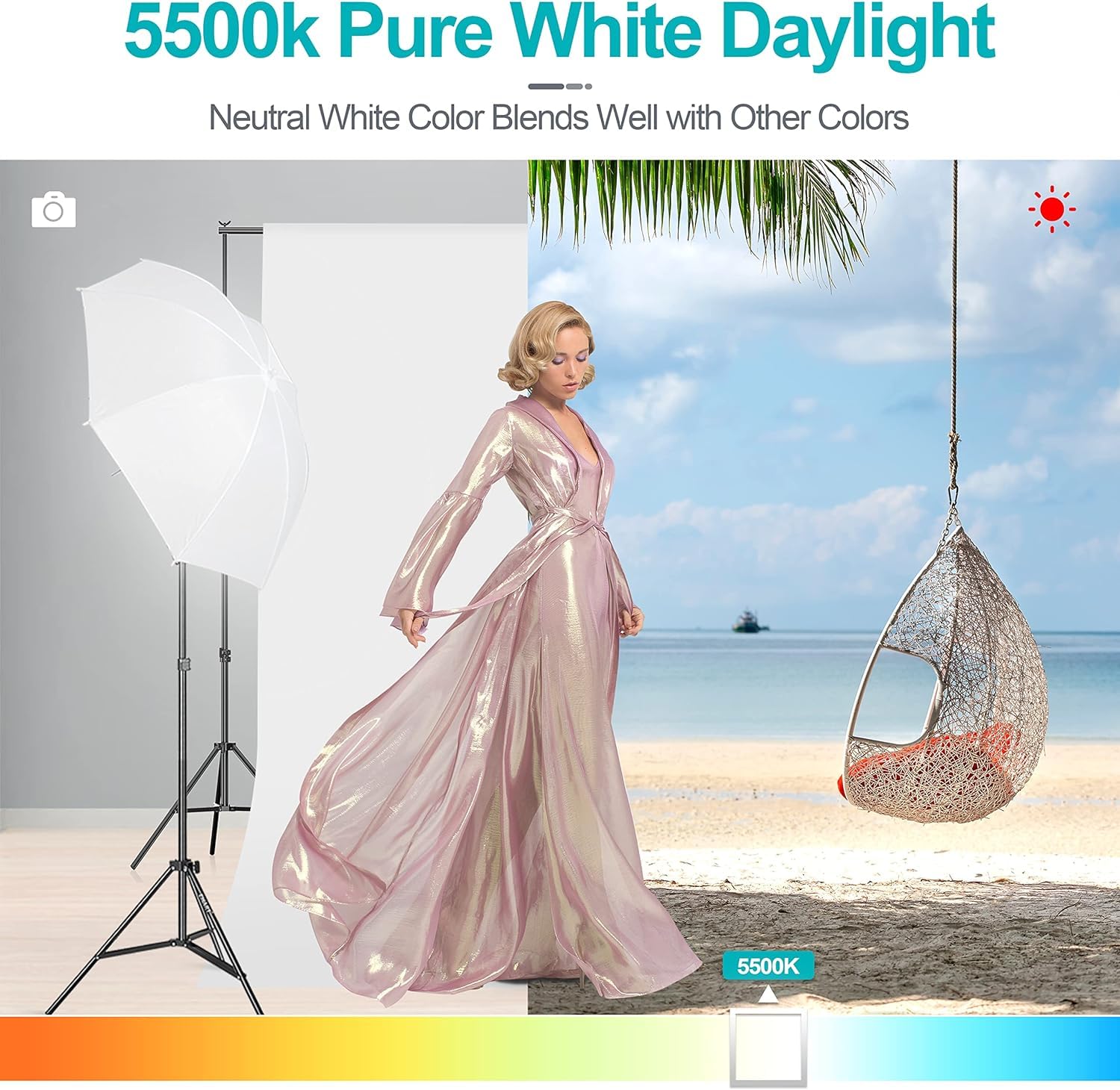 EMART Full Spectrum Light Bulb, 2 x 45W 5500K Spiral CFL Daylight for Photography Photo Video Studio, Softbox Lighting Kit, Household Use, Portrait Shooting